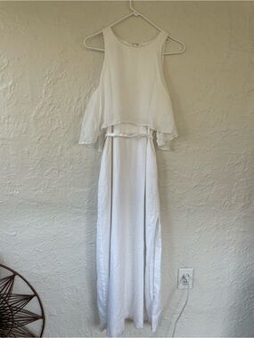 Island Company beachy white tiered belted Purete maxi dress, 100% linen; size S